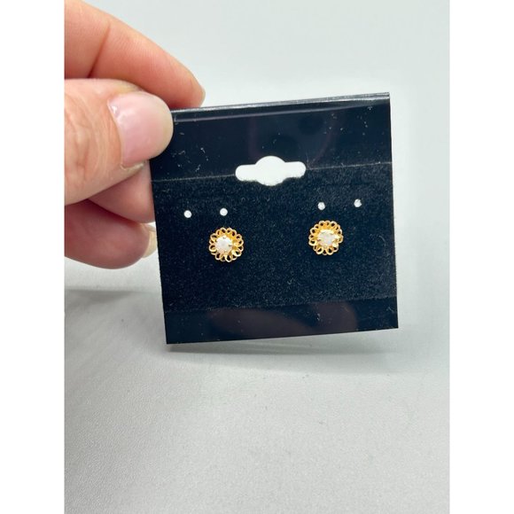 Petite Studs Earrings 14K Yellow Gold & Genuine Opals Pierced Child Girl Jewelry - Picture 4 of 9